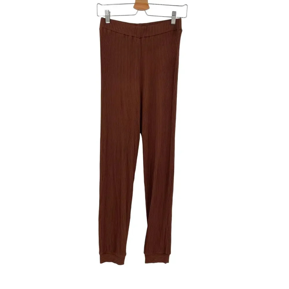 Reformation Jeans Brown Ribbed Knit Tencel Modal‎ Jogger Pants Size Small